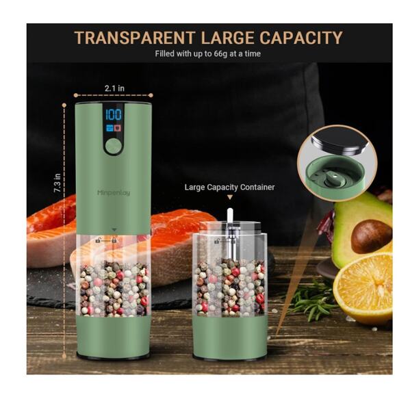 Electric Salt&Pepper Grinder Set Rechargeable LED Adjustable Coarseness, 120ml - Picture 2 of 7